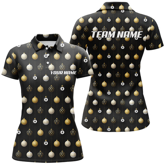 Personalized Merry Christmas Billiard Pattern Full Printing Polo Shirts For Women, Christmas Attire TDM0512