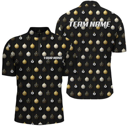 Personalized Merry Christmas Billiard Pattern Full Printing Quarter-Zip Shirts For Men TDM0512
