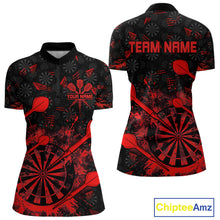 Load image into Gallery viewer, Black And Red Grunge Darts Polo, Quarter Zip For Women Custom Dart Shirts For Team, Dart Jerseys TDM5152