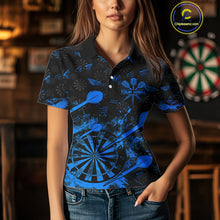 Load image into Gallery viewer, Black And Blue Grunge Darts Polo, Quarter Zip For Women Custom Dart Shirts For Team, Dart Jerseys TDM5153