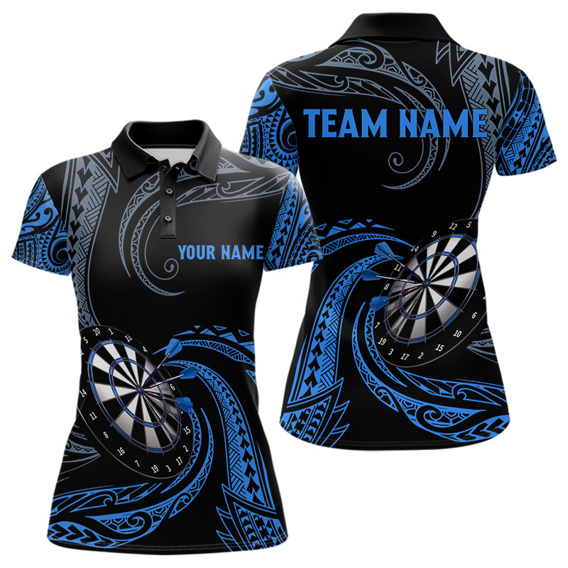 Personalized Blue Tribal Polynesian Womens Dart Shirts Custom Darts Polo & 1/4 Zip Team Jersey TDM5154