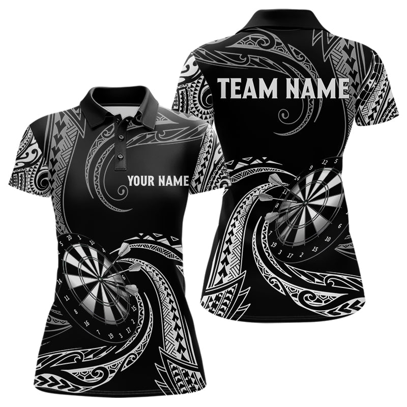Personalized White Black Tribal Polynesian Womens Dart Shirts Custom Dart Polo & 1/4 Zip Team Jersey TDM5155