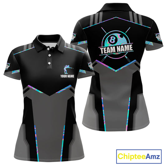 Holographic 8 Ball Billiard Jersey For Women Custom Polo & 1/4 Zip Billiard Shirts, Pool Team Shirt TDM5882