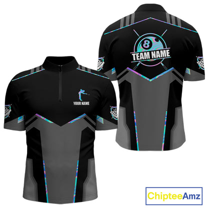 Holographic 8 Ball Billiard Jersey For Men Custom Polo & 1/4 Zip Billiard Shirts, Pool Team Shirt TDM5882