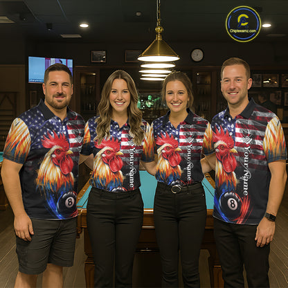 American Flag Smoke Rooster Billiard Shirt For Women Custom 8 Ball Pool Team Jersey Polo & 1/4 Zip TDM5883