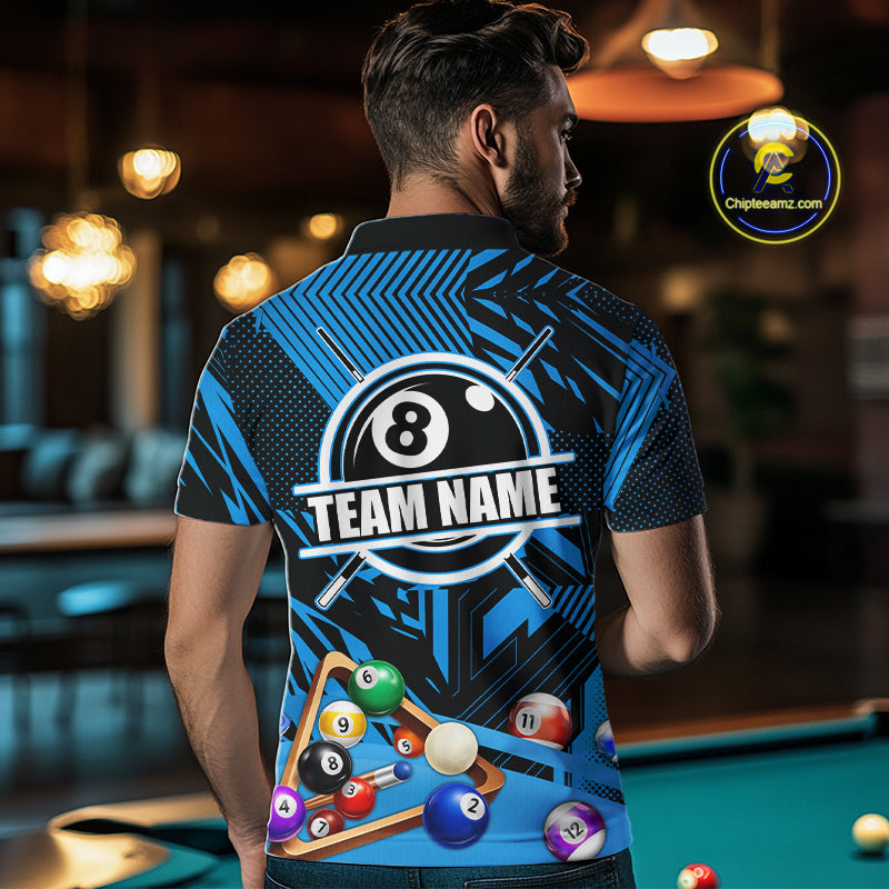 Blue 8 Ball Billiard Shirt For Men Custom Billiard Tournament Pool Team Jersey Polo & 1/4 Zip TDM6024