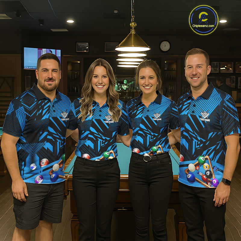 Blue 8 Ball Billiard Shirt For Women Custom Billiard Tournament Pool Team Jersey Polo & 1/4 Zip TDM6024