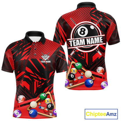 Red 8 Ball Billiard Shirt For Men Custom Billiard Tournament Pool Team Jersey Polo & 1/4 Zip TDM6025