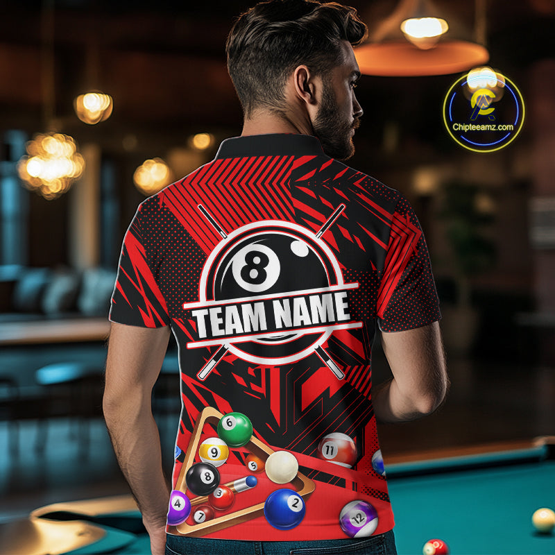 Red 8 Ball Billiard Shirt For Men Custom Billiard Tournament Pool Team Jersey Polo & 1/4 Zip TDM6025