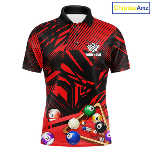 Red 8 Ball Billiard Shirt For Men Custom Billiard Tournament Pool Team Jersey Polo & 1/4 Zip TDM6025