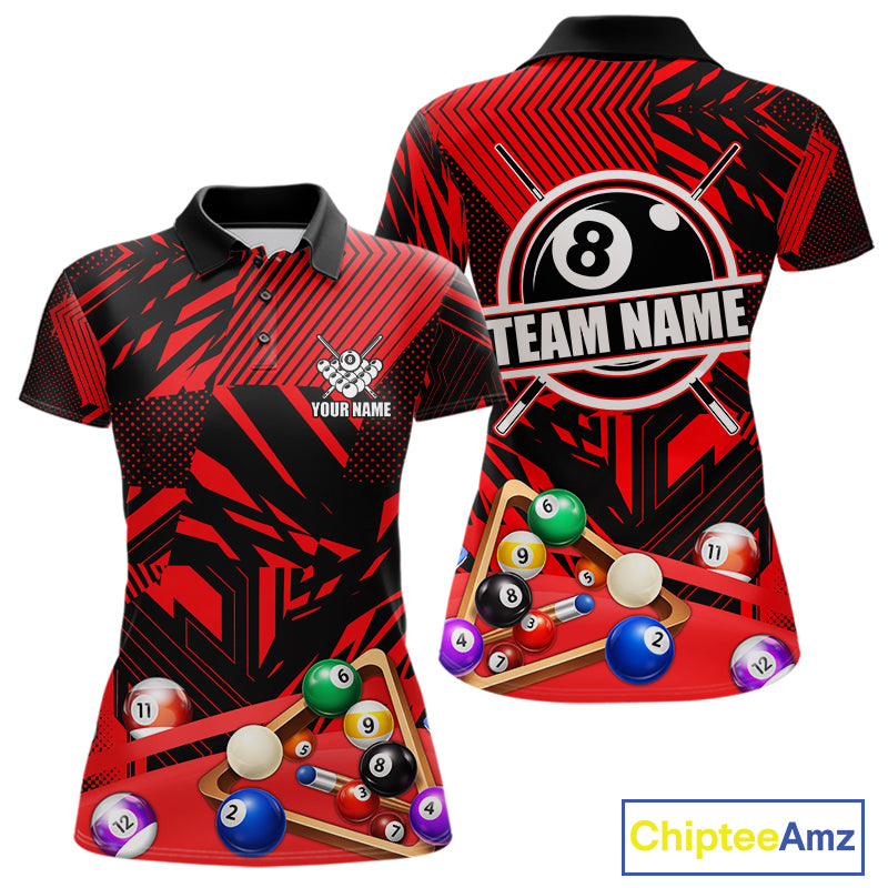 Red 8 Ball Billiard Shirt For Women Custom Billiard Tournament Pool Team Jersey Polo & 1/4 Zip TDM6025