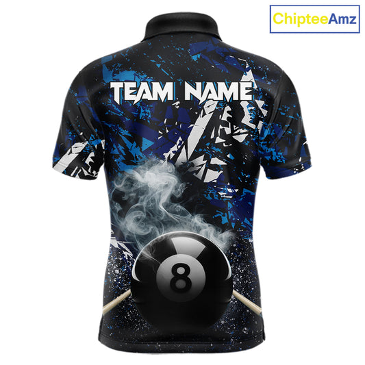 Custom Blue Camo 8 Ball Pool Smoke Billiard Shirt For Men, Billiard Team Jersey Polo & 1/4 Zip TDM6031