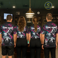 Load image into Gallery viewer, Custom Pink And Teal Camo 8 Ball Smoke Billiard Shirt For Women, Pool Team Jersey Polo &amp; 1/4 Zip TDM6033