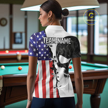 Load image into Gallery viewer, American Flag Smoke Skull Billiard Shirt For Women Custom 8 Ball Pool Team Jersey Polo &amp; 1/4 Zip TDM6285