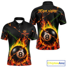 Load image into Gallery viewer, Crack fire flame 8 ball pool billiard polo shirt for men with custom team graphics.