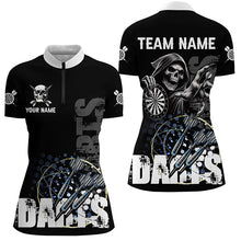 Load image into Gallery viewer, Custom Black White Death Skeleton Grunge Dart Shirts For Women, Scary Dart Team Jerseys Uniform TDM2952