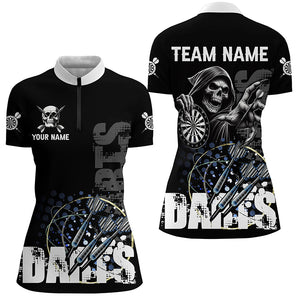 Custom Black White Death Skeleton Grunge Dart Shirts For Women, Scary Dart Team Jerseys Uniform TDM2952