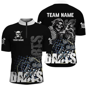 Custom Black White Death Skeleton Grunge Dart Shirts For Men, Scary Dart Team Jerseys Uniform TDM2952