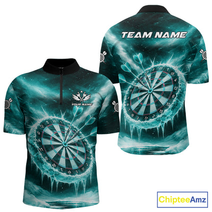 Personalized Turquoise Dartboard Icy Darts Shirt For Men Custom Darts Jersey Team Polo & 1/4 Zip TDM5683