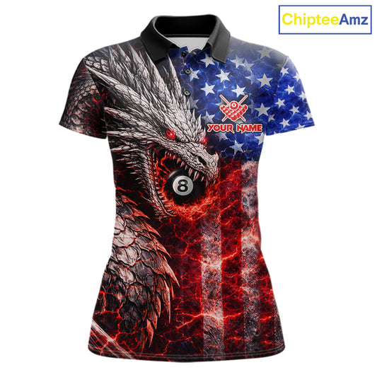 American Flag Dragon 8 Ball Billiard Shirt For Women Custom Lightning Pool Team Jersey Polo, 1/4 Zip TDM6034
