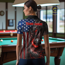 Load image into Gallery viewer, American Flag Dragon 8 Ball Fire Billiard Shirt For Women Custom Pool Team Jersey Polo, 1/4 Zip TDM6035