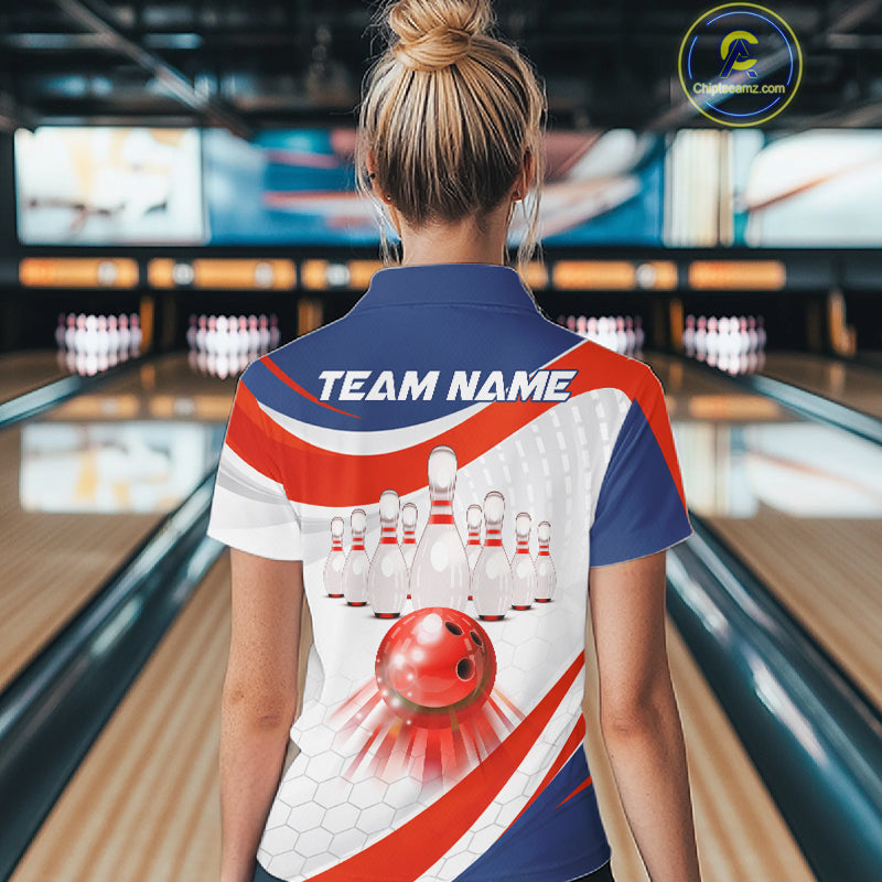 Personalized Bowling Polo & 1/4 Zip For Women Custom Bowling Tournament Team Jersey TDM6296