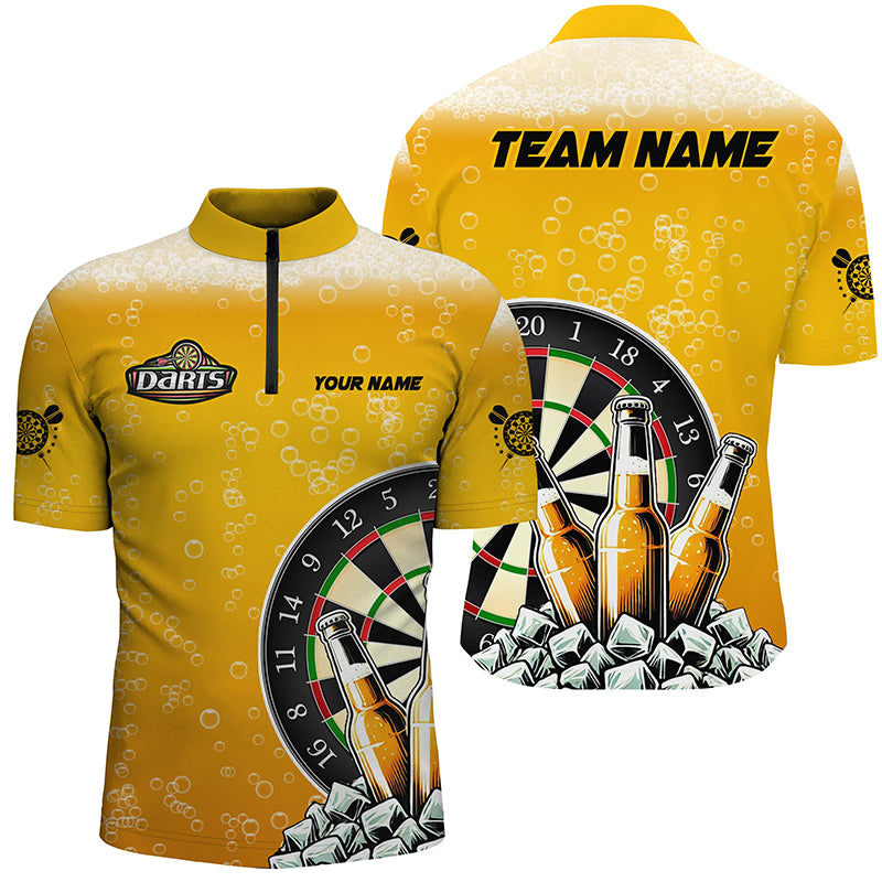 Personalized Yellow Darts And Beer Polo & Quarter-Zip Shirts For Men Custom Drinking Darts Shirts TDM1982