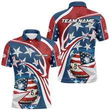 Load image into Gallery viewer, 8 Ball Pool American Flag Pattern Custom Billiard Shirts For Men, Patriotic Billiard Apparel Attire TDM2191