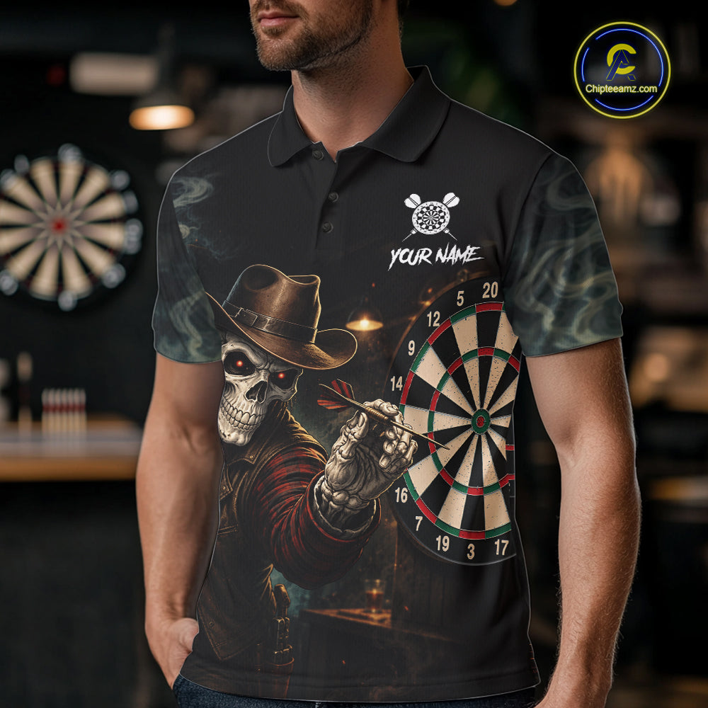 Funny Skeleton Smoke Darts Shirts For Men Custom Darts Team Jersey, Personalized Darts Gift TDM7177