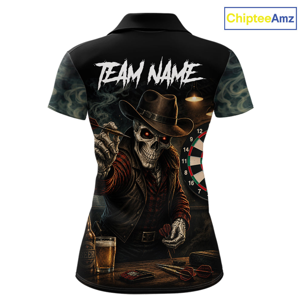 Funny Skeleton Smoke Darts Shirts For Women Custom Darts Team Jersey, Personalized Darts Gift TDM7177