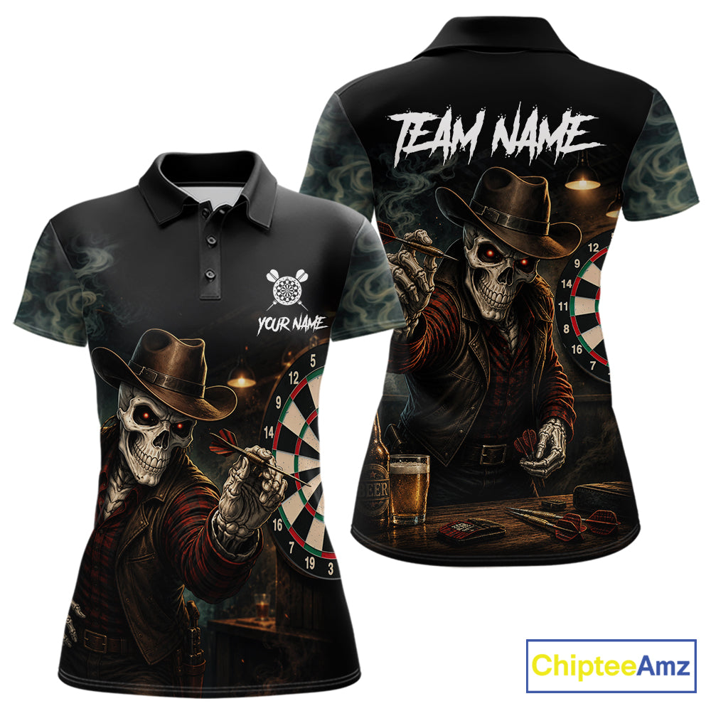 Funny Skeleton Smoke Darts Shirts For Women Custom Darts Team Jersey, Personalized Darts Gift TDM7177