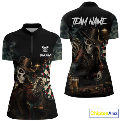 Funny Skeleton Smoke Darts Shirts For Women Custom Darts Team Jersey, Personalized Darts Gift TDM7177