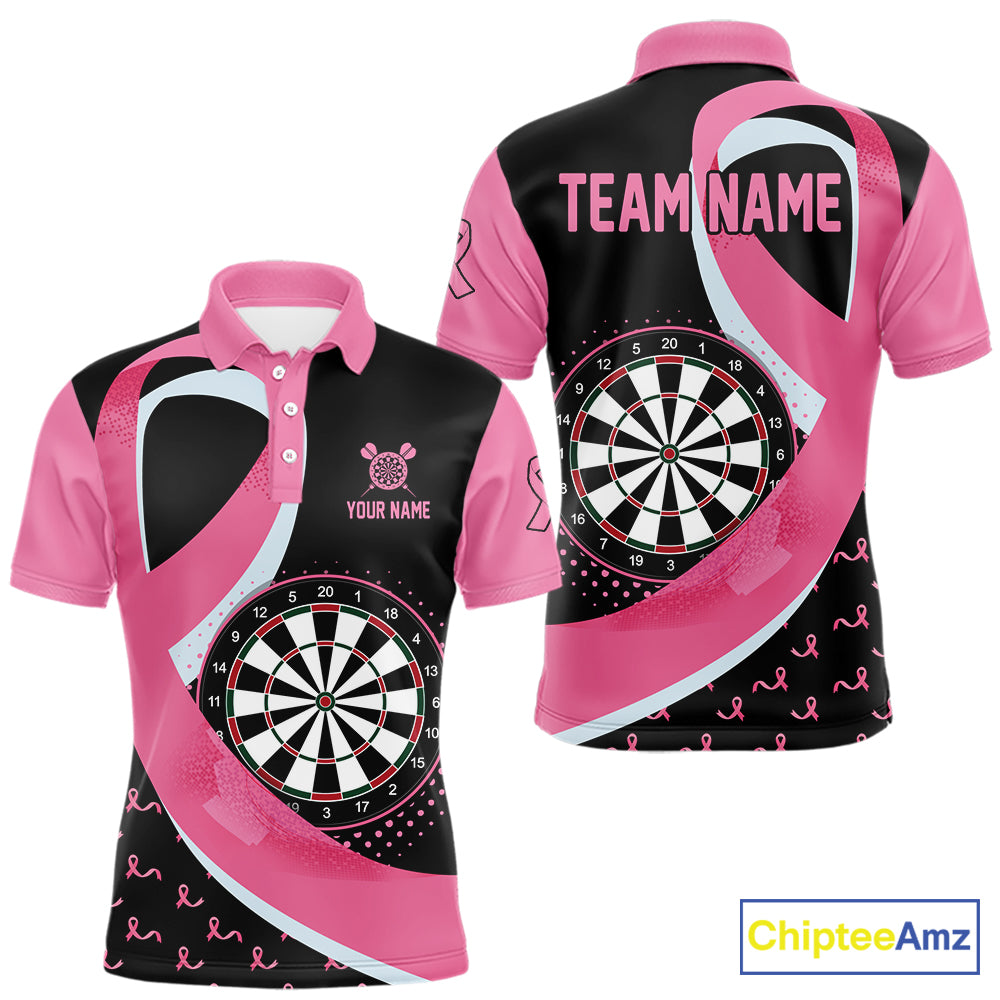 Personalized Breast Cancer Awareness Darts Shirts For Men Custom Pink Ribbon Darts Team Jersey TDM7182