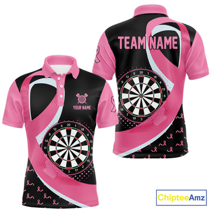 Personalized Breast Cancer Awareness Darts Shirts For Men Custom Pink Ribbon Darts Team Jersey TDM7182