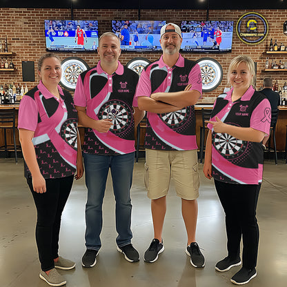 Personalized Breast Cancer Awareness Darts Shirts For Men Custom Pink Ribbon Darts Team Jersey TDM7182