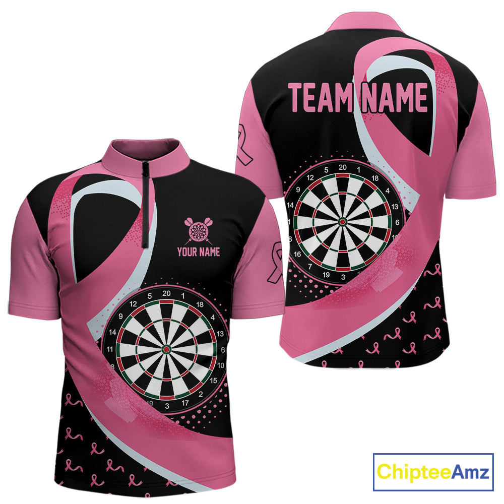 Personalized Breast Cancer Awareness Darts Shirts For Men Custom Pink Ribbon Darts Team Jersey TDM7182
