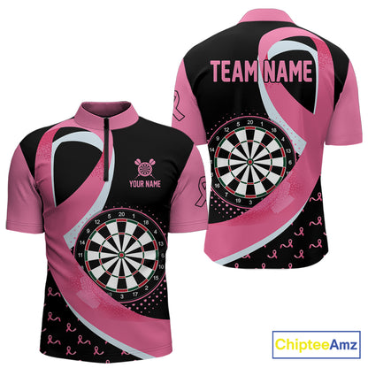 Personalized Breast Cancer Awareness Darts Shirts For Men Custom Pink Ribbon Darts Team Jersey TDM7182