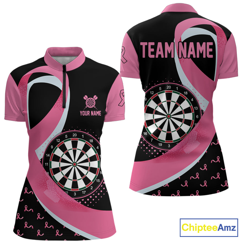 Personalized Breast Cancer Awareness Darts Shirts For Women Custom Pink Ribbon Darts Team Jersey TDM7182