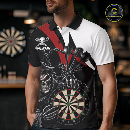 Personalized Grim Reaper Chain Darts Shirts For Men Custom Skull Darts League Team Jersey | Red TDM7183