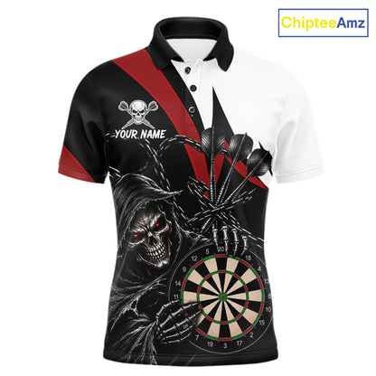 Personalized Grim Reaper Chain Darts Shirts For Men Custom Skull Darts League Team Jersey | Red TDM7183