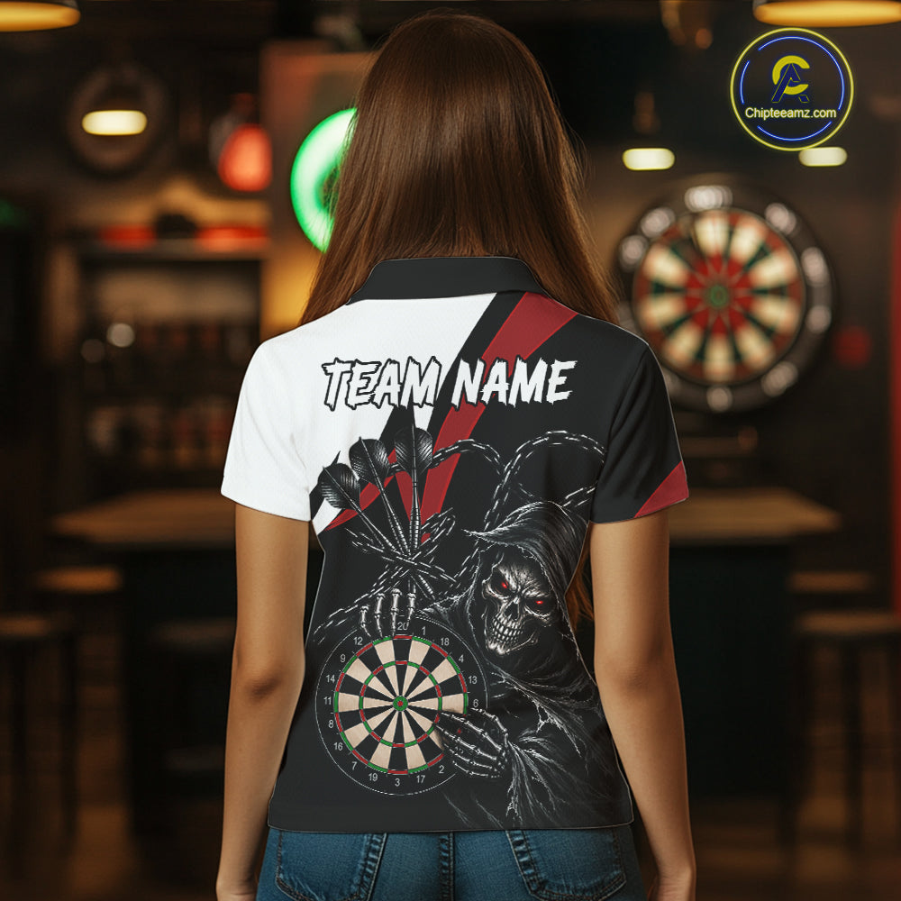 Personalized Grim Reaper Chain Darts Shirts For Women Custom Skull Darts League Team Jersey | Red TDM7183