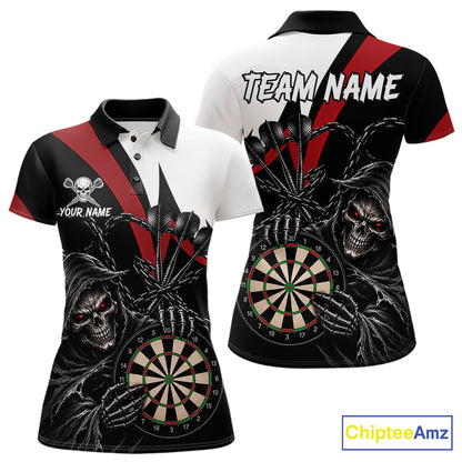 Personalized Grim Reaper Chain Darts Shirts For Women Custom Skull Darts League Team Jersey | Red TDM7183