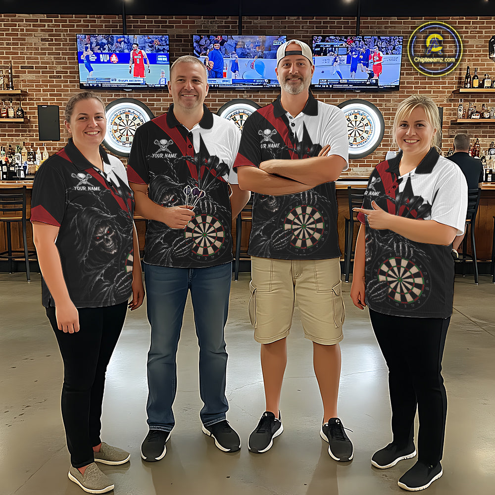 Personalized Grim Reaper Chain Darts Shirts For Women Custom Skull Darts League Team Jersey | Red TDM7183