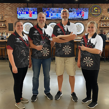 Personalized Grim Reaper Chain Darts Shirts For Women Custom Skull Darts League Team Jersey | Red TDM7183