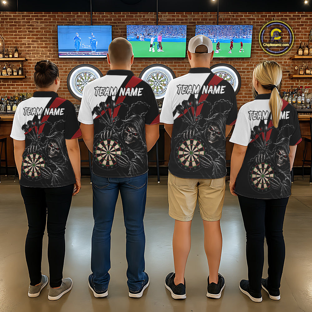 Personalized Grim Reaper Chain Darts Shirts For Women Custom Skull Darts League Team Jersey | Red TDM7183