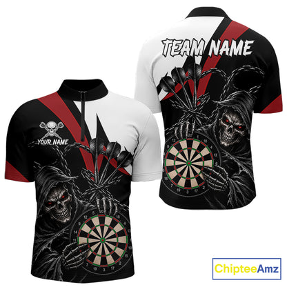 Personalized Grim Reaper Chain Darts Shirts For Men Custom Skull Darts League Team Jersey | Red TDM7183