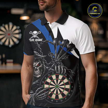 Personalized Grim Reaper Chain Darts Shirts For Men Custom Skull Darts League Team Jersey | Blue TDM7184