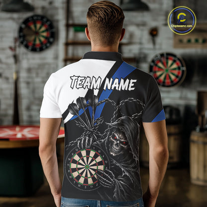 Personalized Grim Reaper Chain Darts Shirts For Men Custom Skull Darts League Team Jersey | Blue TDM7184