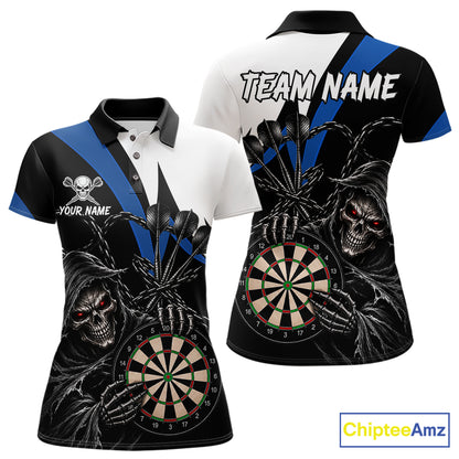Personalized Grim Reaper Chain Darts Shirts For Women Custom Skull Darts League Team Jersey | Blue TDM7184