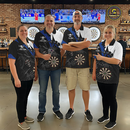 Personalized Grim Reaper Chain Darts Shirts For Women Custom Skull Darts League Team Jersey | Blue TDM7184